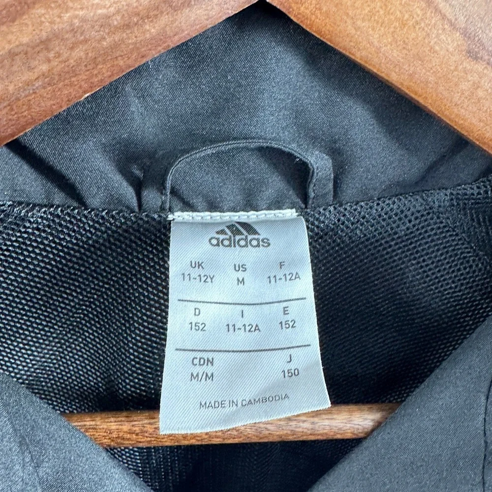 Adidas Boys Track Jacket Black Full Zip Three Stripes Youth Size M 10-12